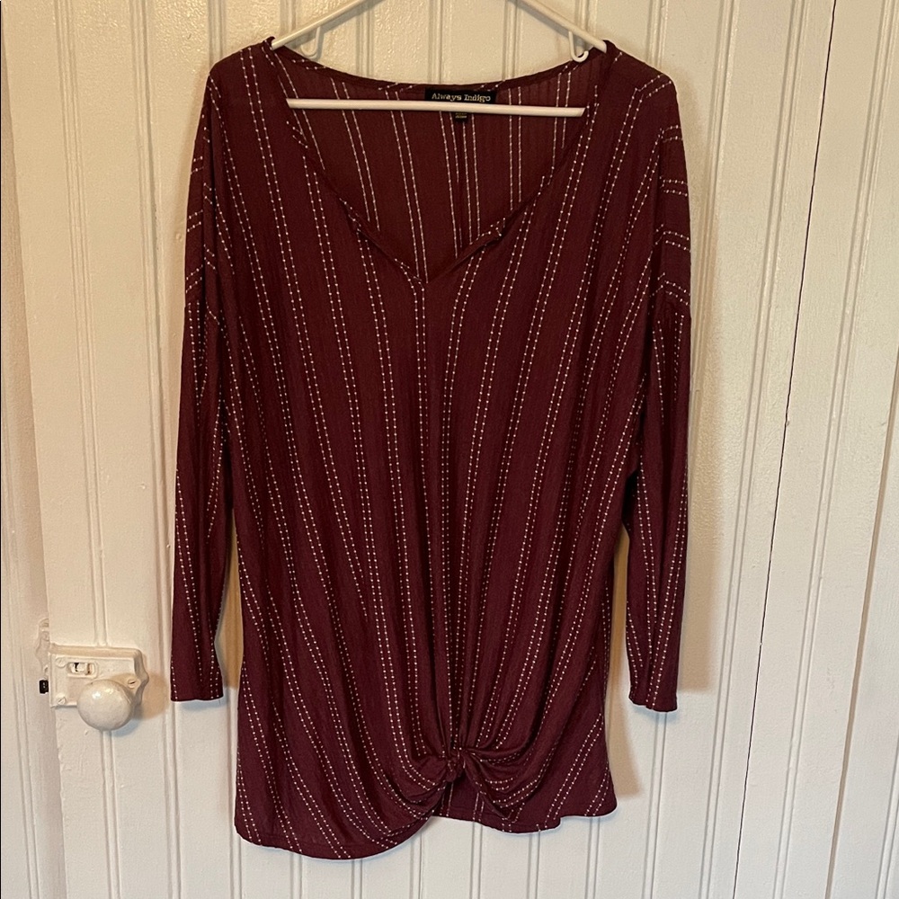 Andrea Jovine Burgundy Striped Long Sleeve Top